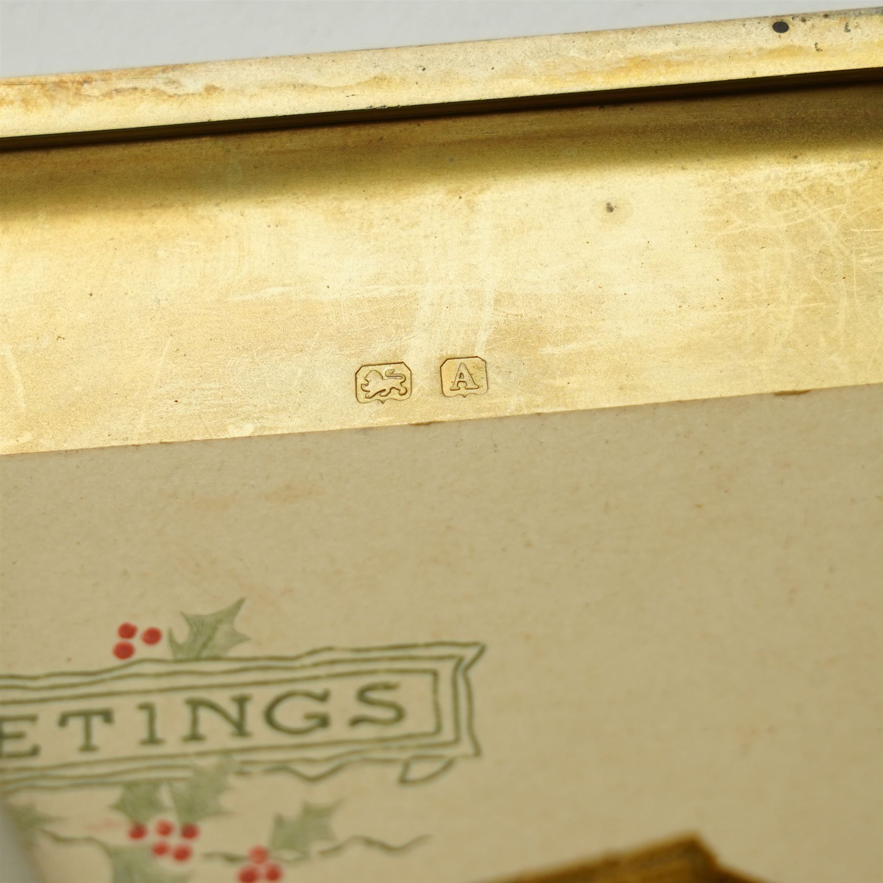 Royalty Interest - Engine turned silver cigarette case with gold crowned cypher, the gilded interior with a greetings card signed 'Edward' and an Egyptian cigarette 11cm x 8cm Birmingham 1925 Maker Adie Bros. Ltd in the original gilt tooled leather case marked 'Hartley, 45 Albemarle St., London'