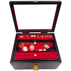 9ct gold jewellery including pigeon medallion, wristwatch, single earring, ring, simulated pearl earrings and cameo brooch, silver lever pocket watch, three wristwatches including Timex and Kienzle, silver coin bracelet and collection of costume jewellery