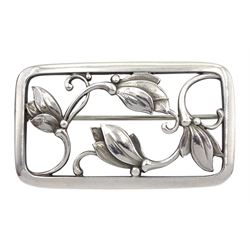 Georg Jensen silver floral brooch No. 295, London import marks 1959, in modern box