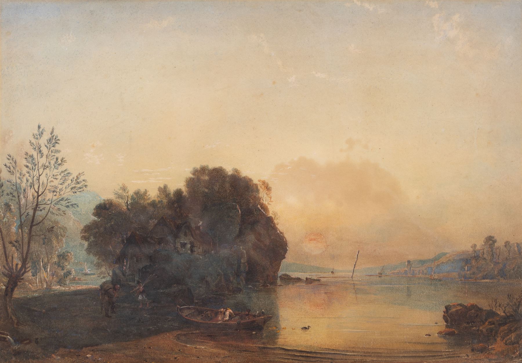 Anthony Vandyke Copley Fielding (British 1787-1855): On the Lakeside, watercolour signed and indistinctly dated 30cm x 43cm 
