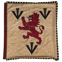 Modern flag depicting a red dragon, brocade type fabric, 125cm x 116cm 