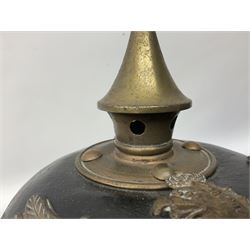 WW1 German leather Pickelhaube helmet with brass plate for Baden regiment, leather strap and leather part only of liner