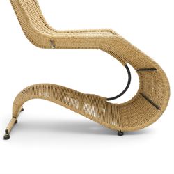 Tom Dixon (1959-) for Space Design - 1990s woven rattan lounge chair, exaggerated S-shaped profile with integrated seat, back and headrest, on concealed tubular metal framework and curved rattan-clad supports