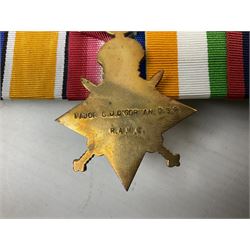 South Africa/WW1 Distinguished Service Order group of seven medals comprising D.S,O. with original ribbon bar and top bar slider, Queens South Africa Medal with three clasps for Defence of Kimberley, Orange Free State and Transvaal, Kings South Africa Medal with two clasps for South Africa 1901 & 1902 awarded to Capt. C.J. O'Gorman D.S.O. R.A.M.C., 1914-15 Star, British War Medal and Victory Medal with MID oak leaves awarded to Major (later Lt. Col.) C.J. O'Gorman D.S.O. R.A.M.C. and Kimberley Star 1899-1900; together with copies of research and biographical material