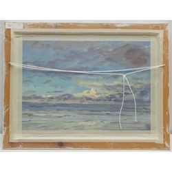 Neil Tyler (British 1945-): 'Stormy Sunrise' off the East Coast, oil on board signed, with a similar painting verso 31cm x 43cm