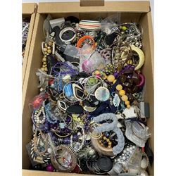 Quantity of costume jewellery including bracelets, bangles, necklaces, earrings etc, in two boxes