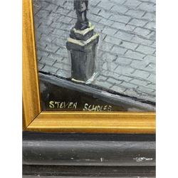 Steven Scholes (Northern British 1952-): 'Rooftops of Manchester', oil on board signed 32cm x 37cm