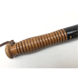  William 1V Police truncheon, polychrome painted with Royal Cypher and Constable, ribbed handle with leather strap, L45.5cm  