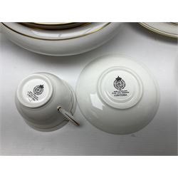 Royal Worcester Contessa pattern part tea and dinner service, to include teapot, milk jug, sucrier, seven cups and eight saucers, none dinner plates, twin handled tureen with lid, sauce boat etc, 