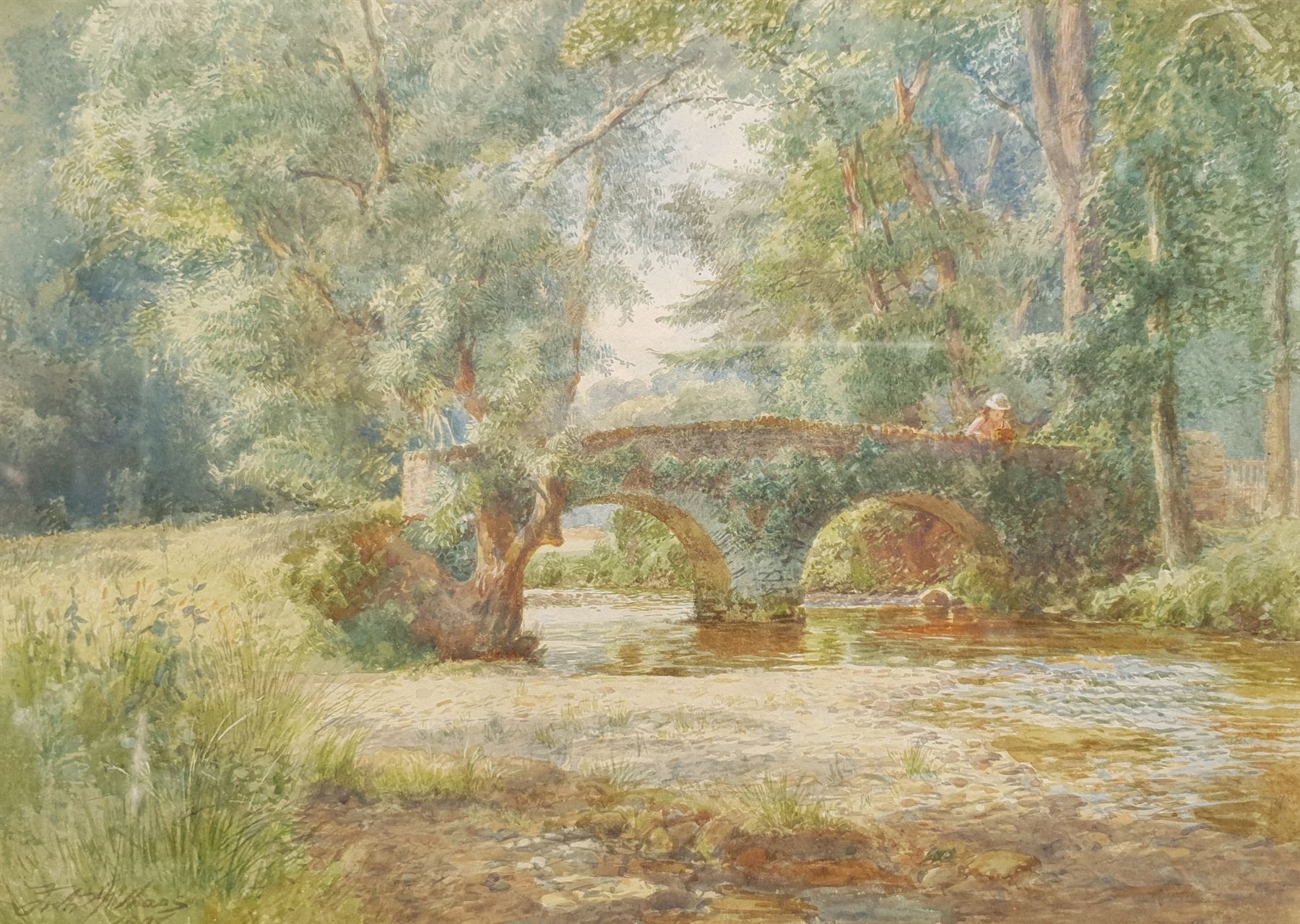 Fritz B Althaus (AKA Frederick Kerr) (British 1863-1962): Packhorse Bridge Winsford Exmoor, watercolour signed and dated 1907, 26cm x 36cm