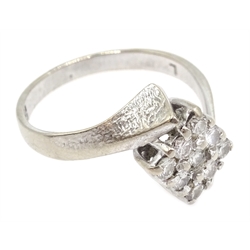  18ct white gold diamond, square cluster crossover ring, Birmingham 1973  