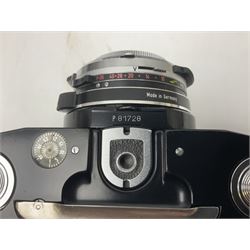 Four Zeiss Ikon camera bodies, to include, Contaflex Super B camera body, serial no. B31591, with 'Carl Zeiss Tessar 2.8/50 lens, serial no.3425553, Contaflex Super BC camera body, serial no. P81728, with 'Carl Zeiss Tessar 2.8/50' lens, serial no 4822280, etc, together with three cased lenses; 'Carl Zeiss Pro-Tessar 1:4 f=115mm' lens, serial no 3734740, 'Carl Zeiss Pr-Tessar 1:3.2 f=85mm' lens, serial no. 3647764 and 'Carl Zeiss Pr-Tessar 1:3.2 f=35mm' lens, and other Zeiss Ikon equipment 