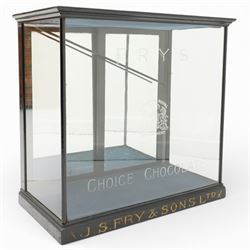J.S. Fry & Sons Ltd ebonised and glazed counter-top shop display cabinet, circa 1910, slid...