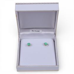 Pair of 9ct gold green opal earrings, boxed