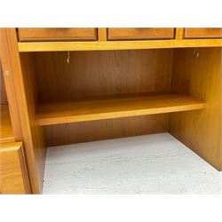 Art Nouveau design cherry wood kitchen wall unit, two leaded glazed doors with stained tulip decoration