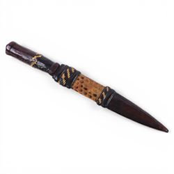 African dagger, with leather handle and scabbard, overall L32cm