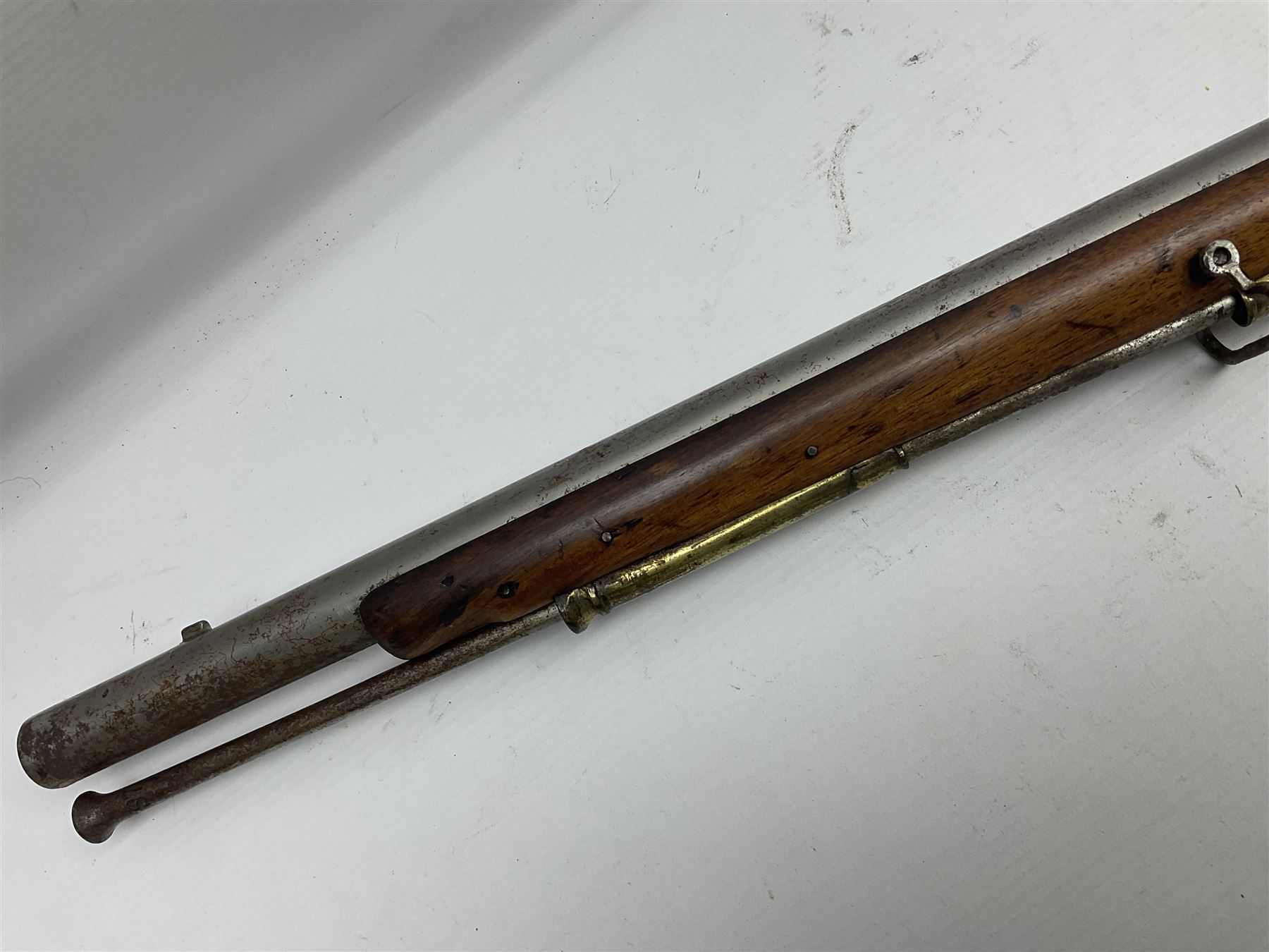 Brown Bess style 10-bore flintlock musket, the action marked with Crowned GR, 'Jordan' and dated 1758, the 104cm(41