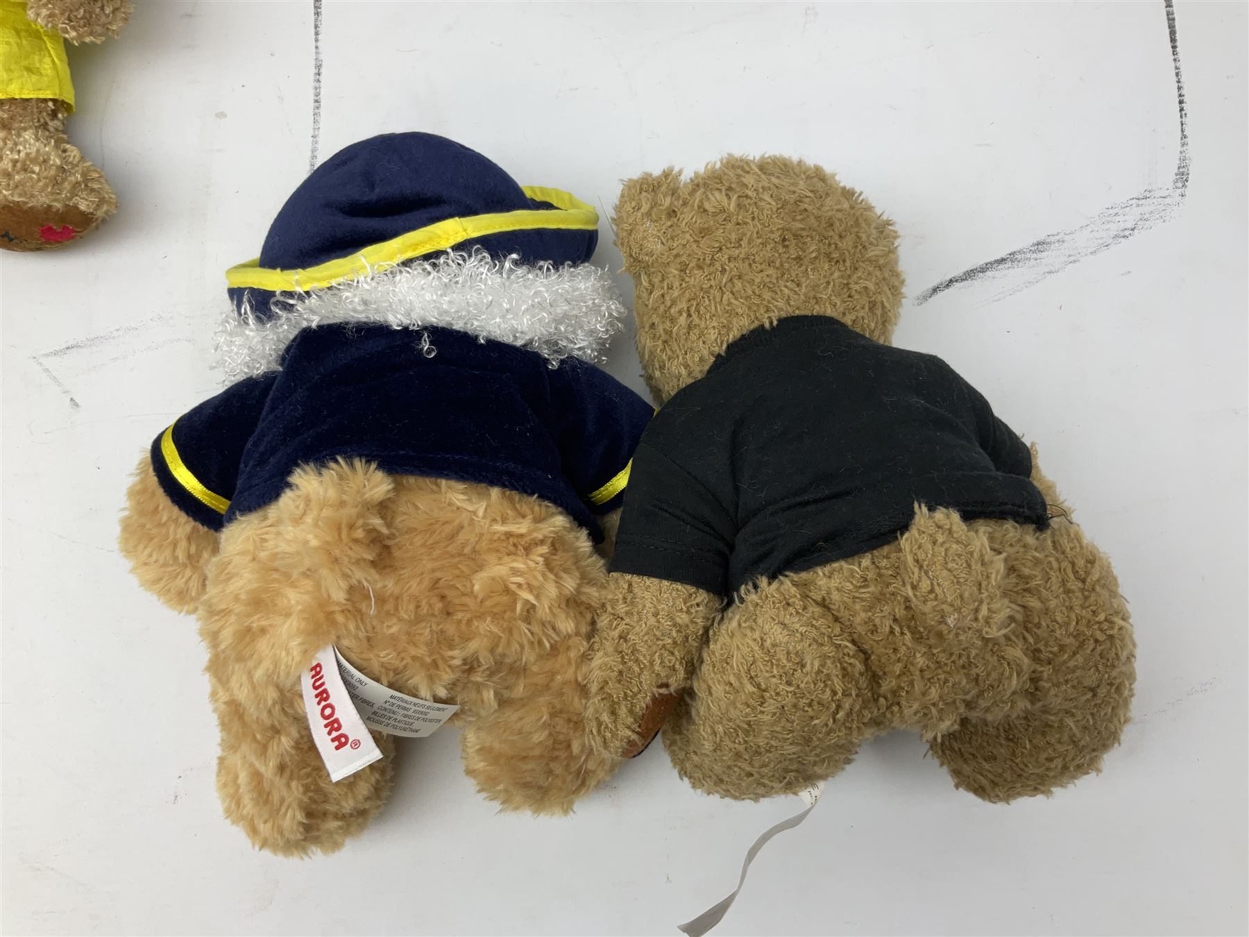 Ten soft tots including Chad Valley Lenny the Lion; Snoopy type dog; Fluffy Hedgehogs; pink Care Bear; souvenir bears for Niagara Falls, Benjamin Franklin and Andre Rieu; Rocky Mountaineer Traindriver; knitted Mrs. Tiggy-Winkle etc; all unboxed (10)