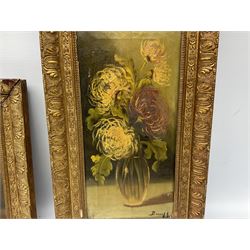 Continental School (early 20th century): Still Life of Flowers in a Vase, two oils on canvas indistinctly signed by the same hand max 35cm x 17cm (2)