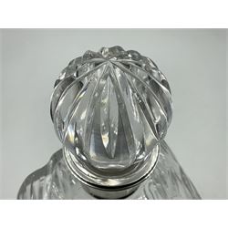 Modern silver mounted glass decanter, the cut glass body of circular form, with personal engraving, the silver collar hallmarked L J Millington, Birmingham 2008, overall H23.5cm