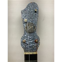 John Grey & Sons banjolele with unusual all over mottled blue and silver textured finish L57cm; in carrying case