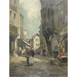 Owen Bowen (Staithes Group 1873-1967): Figures in a French Market, oil on canvas signed and dated 1905, 40cm x 30cm