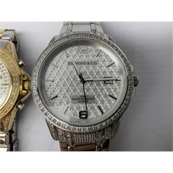 Two Diamond & Co stainless steel wristwatches, both with diamond set bezels and three Tungsten wristwatches, one set with diamonds, cased (5) 