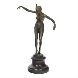  Art Deco style bronze figure of a dancer, upon a socle base, H37cm