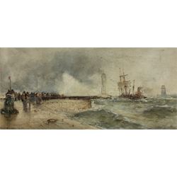 Frank Henry Mason (Staithes Group 1875-1965): 'A Gale Whitby', watercolour signed inscribed and dated 1901, 21cm x 44cm
