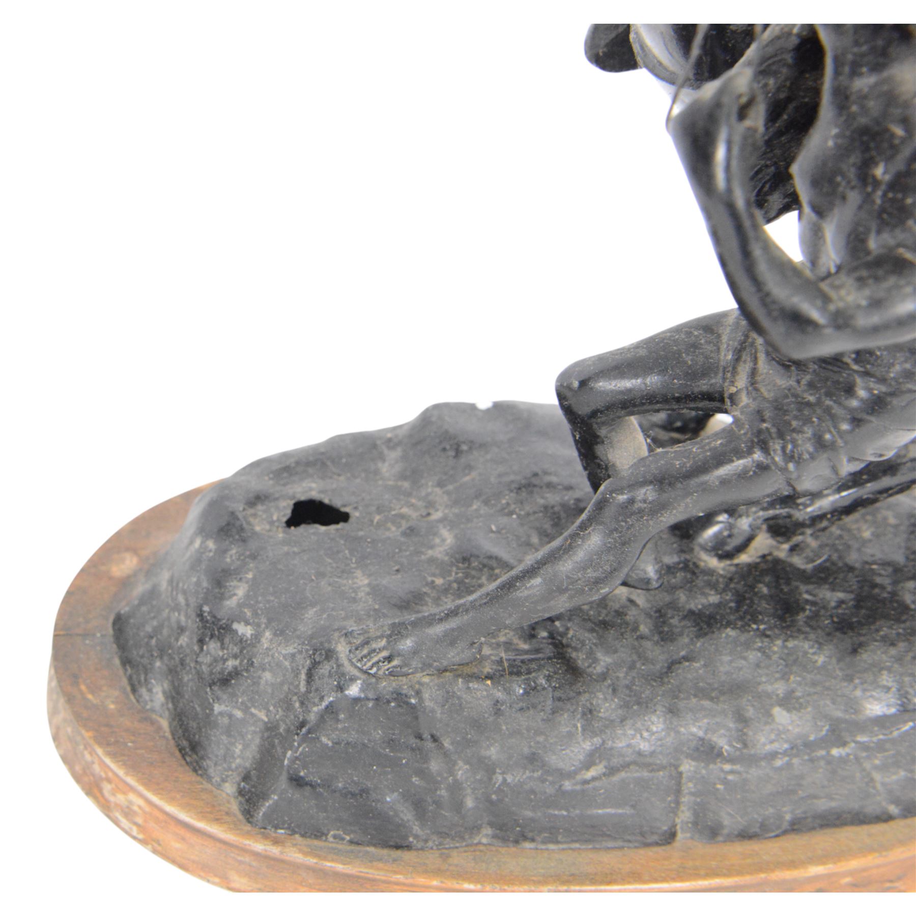 Three spelter Marley Horse figures, after Guillaume Coustou, each modelled as a rearing horse restrained by  groom, tallest H41cm