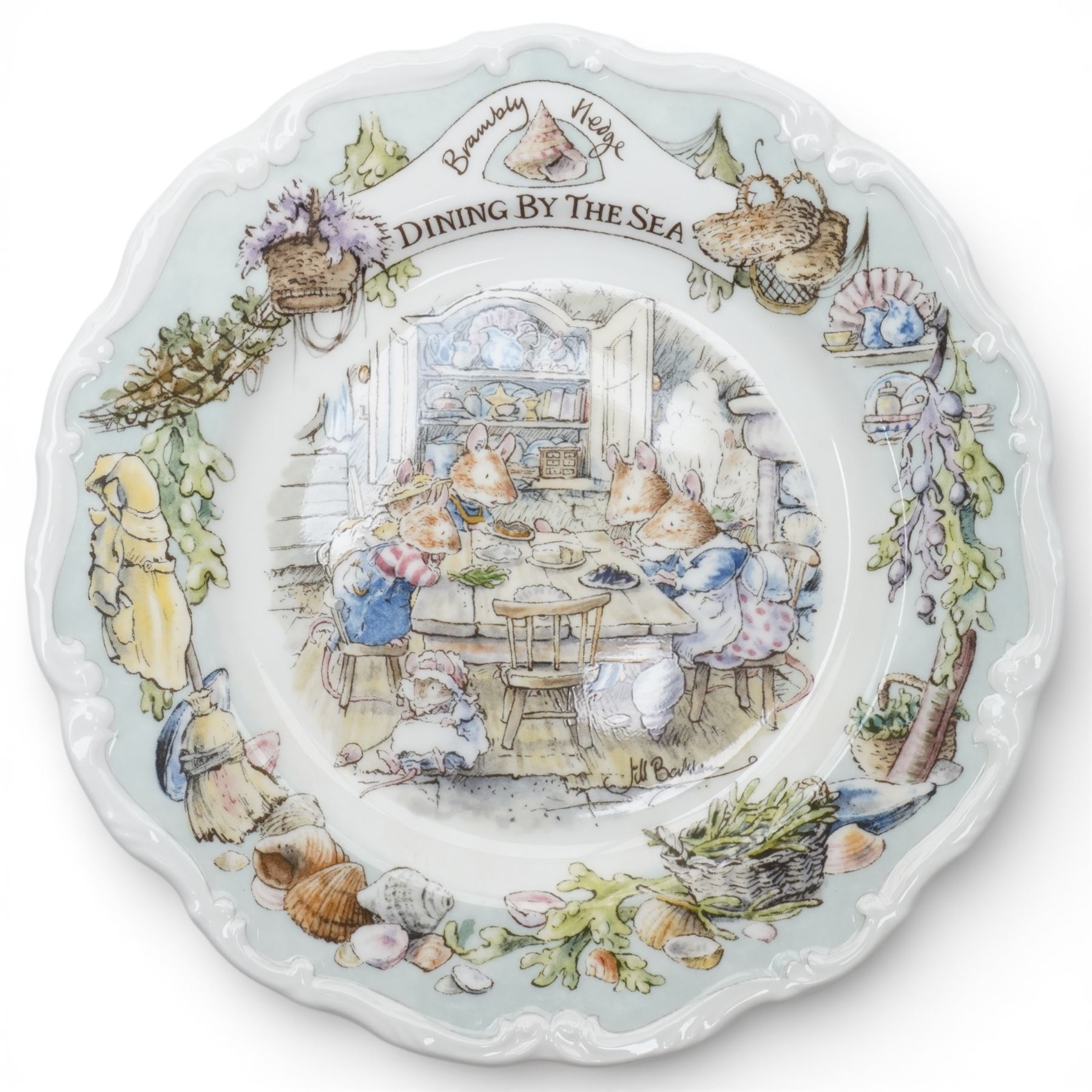Set of four Royal Doulton Brambly Hedge plates from the 'Sea Story' collection, 'Dining by the Sea', 'Homeward Bound', 'Meeting on the Sand', and 'Rigging the Boat' (4)