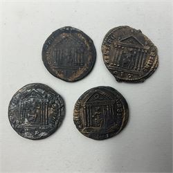 Roman Imperial Coinage, Maxentius (AD 306-312), fourteen bronze folles, most bearing rev. Roma seated in temple holding globe and sceptre (14)