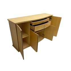Skovby - light oak sideboard, serpentine top, four drawers over double cupboard flanked by two single cupboards
