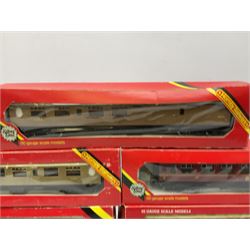Hornby '00' gauge - eleven passenger coaches including LMS, LNER teak finish, Pullman etc; all boxed; and two unboxed Tri-ang plastic passenger coaches (13)