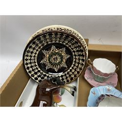 Quantity of ceramics, to include Royal Albert Old Country Roses coffee pot and large bowl, Villeroy & Boch, Wedgwood Majolica, Kalocsa of Hungary, Beswick Basset Hound, Herend of Hungary, mid century vase of tapering form with orange and black striped decoration, etc in three boxes