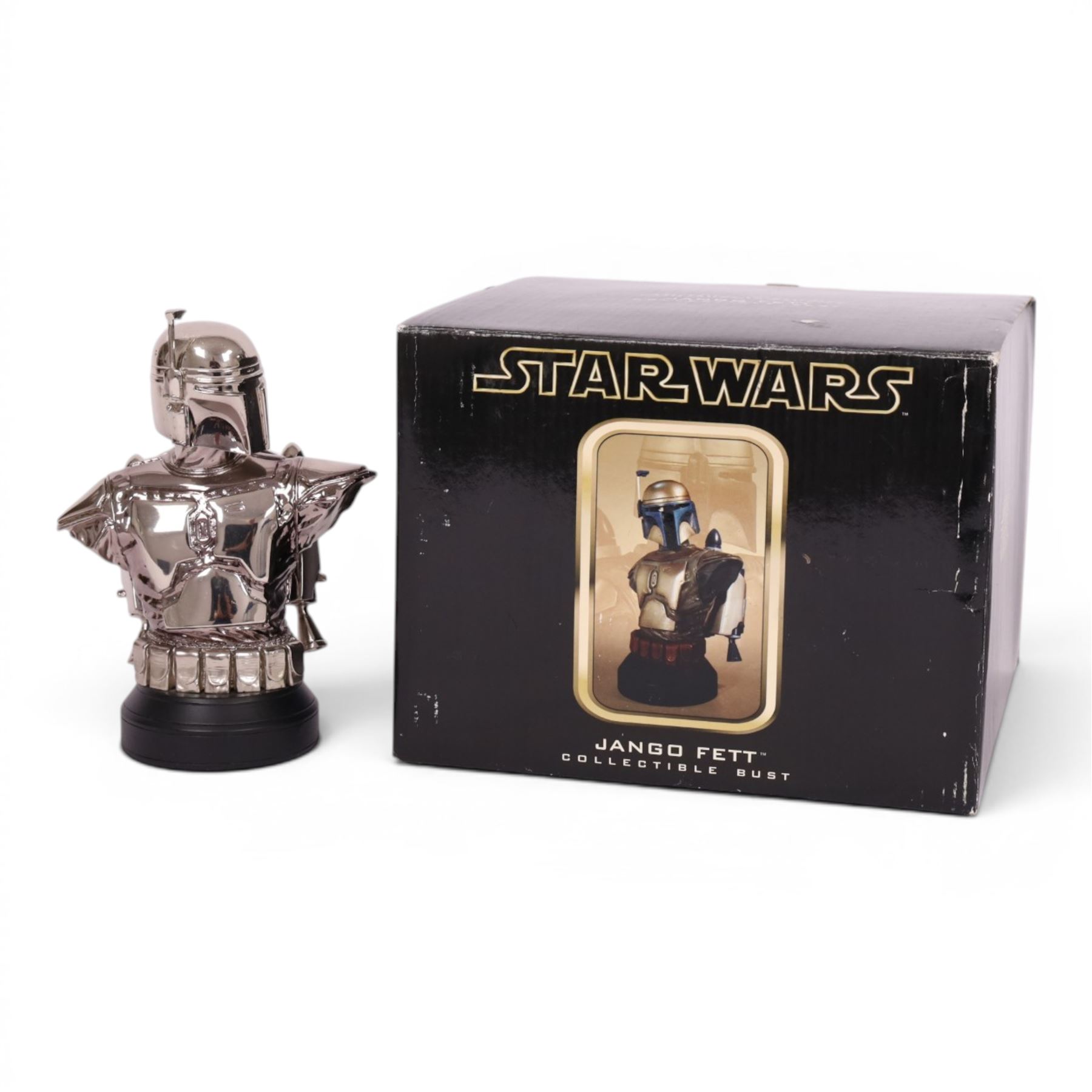 Two Gentle Giant limited edition Star Wars Collectible Busts, Jango Fett no. 1021/2500 and Jango Fett in Chrome 3440/5000, both boxed