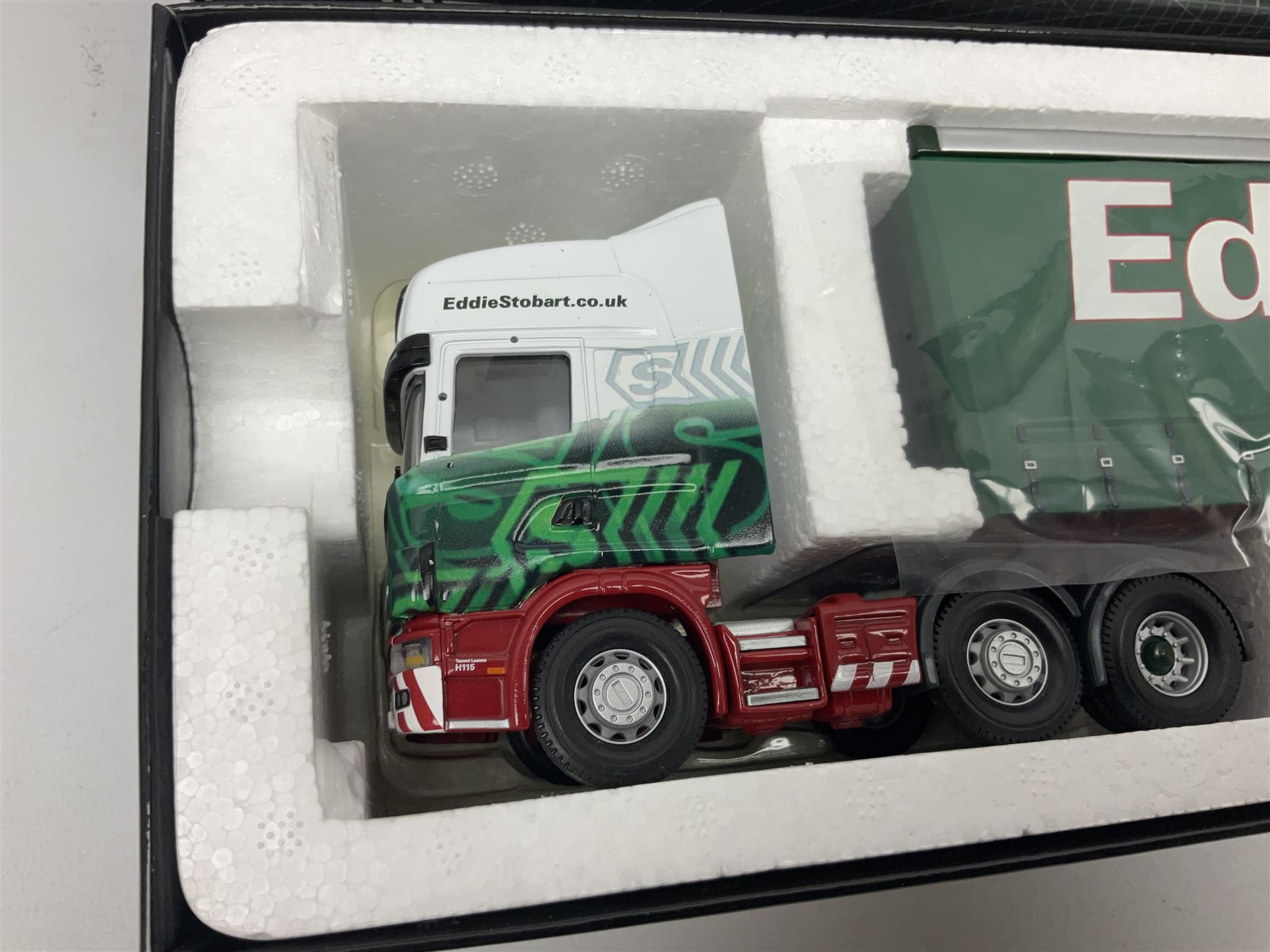 Corgi Eddie Stobart - three limited edition lorries; CC12936 Sight & Sounds Scania Topline Curtainside Trailer; CC13812 Hauliers of Renown Mercedes-Benz Actros Curtainside Knauf; and CC13405 MAN TGA XL Step Frame Curtainside Trailer; all boxed (3)