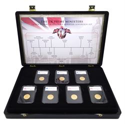 Queen Elizabeth II 'Prime Minister Sovereign Set', comprising fourteen gold full sovereign coins dated 1957, 1962, 1963, 1966, 1974, 1976, 1978, 1982, 1995, 2000, 2002, 2011, 2016 and 2019, cased with certificate 