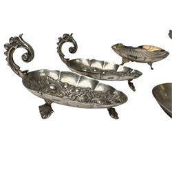 Continental silver, including shell butter dish, butterfly, pin dish and cake slice, all stamped 830, together with two Egyptian silver berry dishes and a bangle stamped sterling