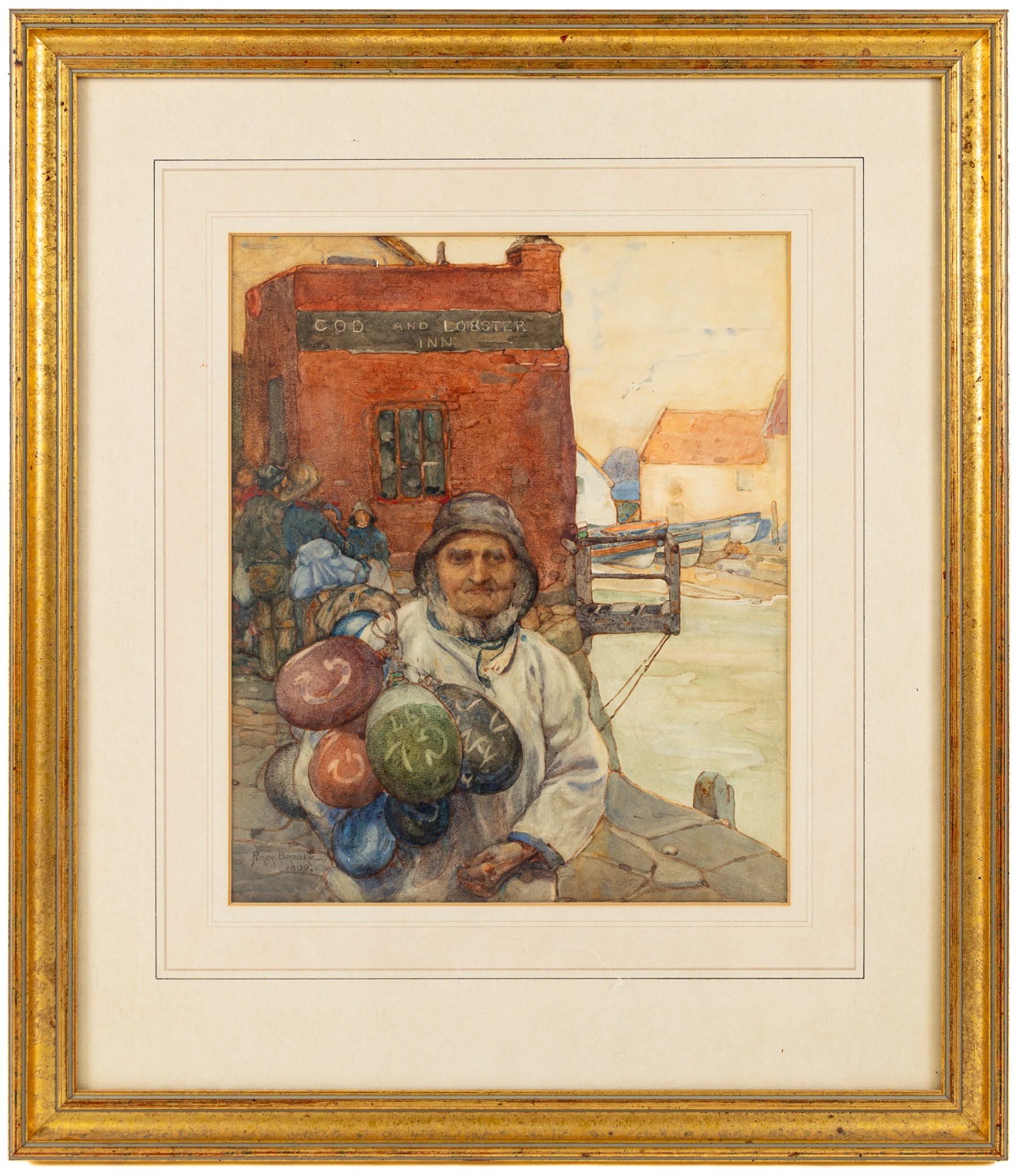 Percy Brooke (British 1869-1916): Fisherman at the 'Cod and Lobster' Staithes, watercolour signed and dated 1899, 30cm x 25cm