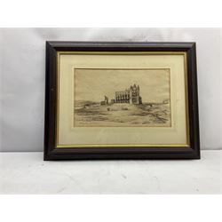 English School (19th century): 'The Museum & Cliff Bridge Scarborough' et al., set of four (3 x Scarb. 1 x Whitby) pen and ink sketches unsigned dated July 28th & August 12th 1834, 26cm x 41cm (4)