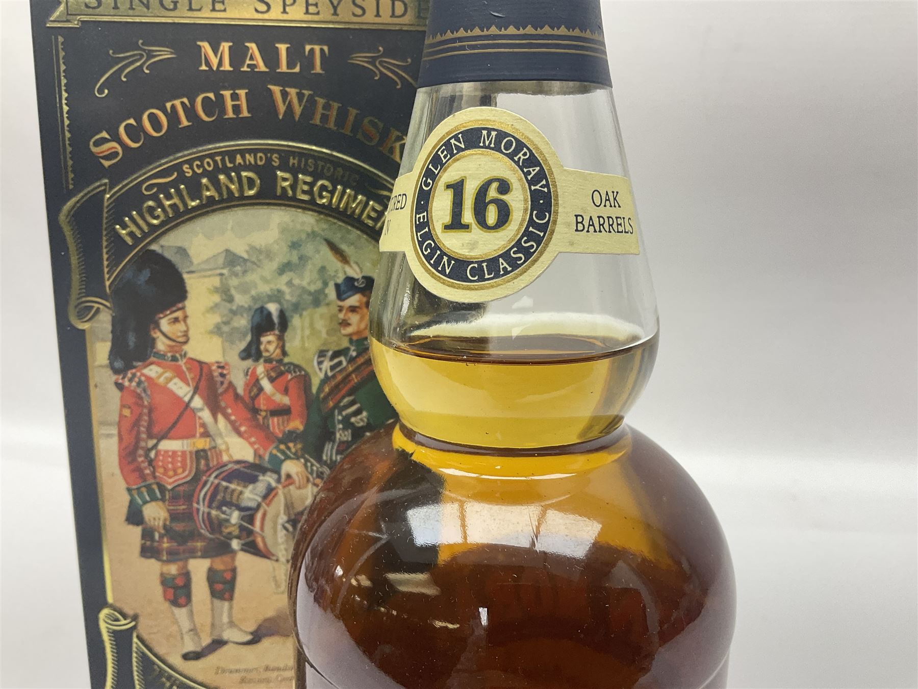 Glen Moray 16 year old Single Highland Malt Scotch Whisky, 70cl 43%, in original Highland Regiments presentation tin 