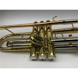 Cased brass trumpet, marked CG serial number 11031246
