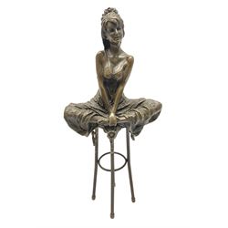 Art Deco style bronze modelled as a female figure seating crossed legged upon a chair, after Pierre Collinet, H28cm