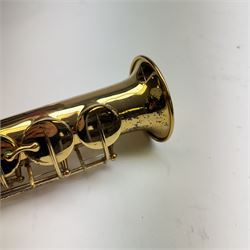 20th century Earlham straight soprano saxophone with mouthpiece, in a hard velvet lined case.