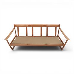 Peter Hvidt and Orla Mølgaard for France and Son - mid-20th century model FD130 teak framed three seater settee, foliate design loose cushion 