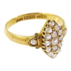 Victorian gold rose cut marquise shaped ring, stamped 18ct