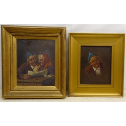  Italian School (early 20th century): Couple Reading the Newspaper and Laughing Man, two oils on canvas one indistinctly signed 28cm x 23cm and 24cm x 19cm (2)   