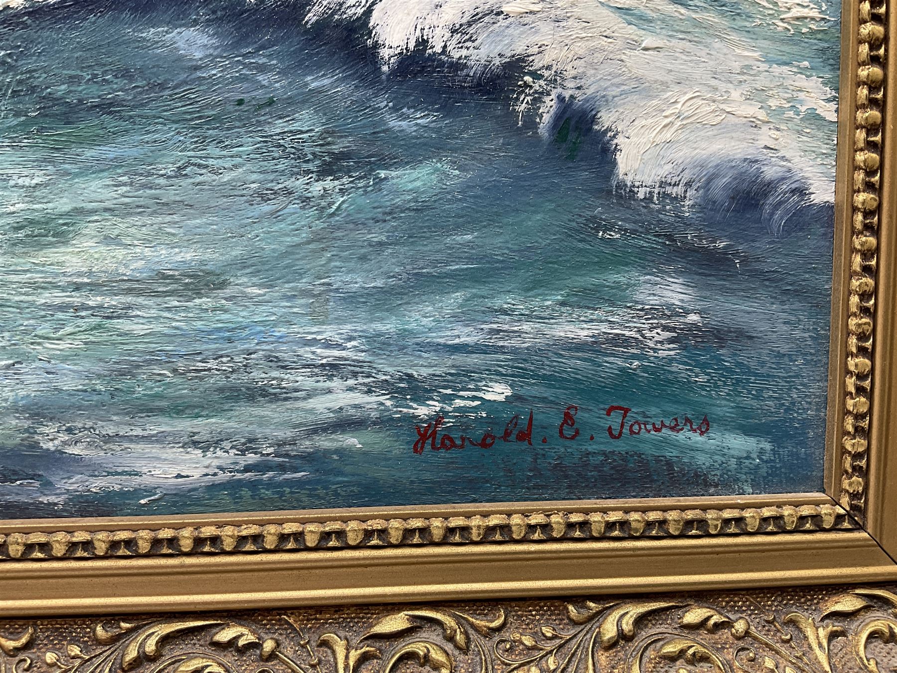 Harold E Towers (British 20th century): English Fishing Trawler at Dawn, oil on canvas signed 60cm x 90cm