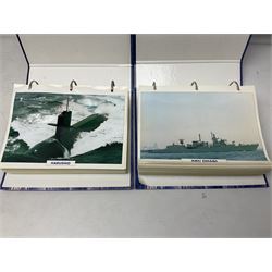 Six Atlas Editions ring binders of Warships Maxi Cards; and large quantity of booklets, cigarette cards etc of naval and shipping interest
